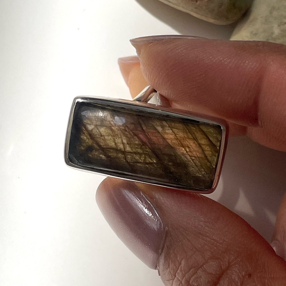 “BOHO” 925 Sterling Silver Natural Labradorite Ring | adjustable Ring - Picture 14 of 16